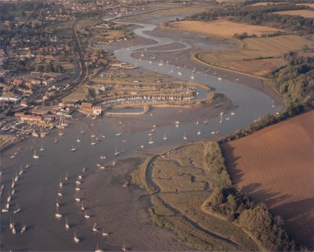 Aerial view photo above Woodbridge Pool looking up to Wilford Bridge