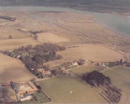 Aerial view looking up river from above Hemley