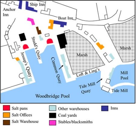 Map of the quays serving Woodbridge Pool in 1827.