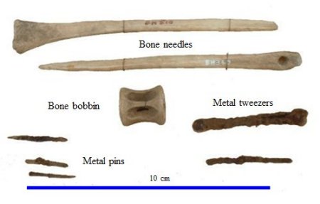 Bone needles and metal pins