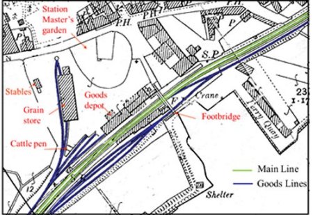 Plan of Woodbridge railway station in 1881.