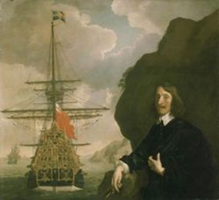 Oil painting of Peter Pett and ship