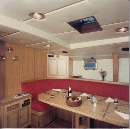 Dinner table inside boat