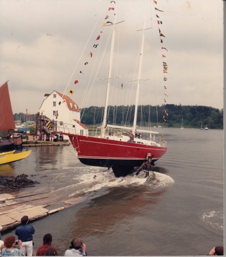 Red boat being launched