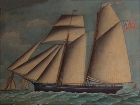 Painting of schooner.
