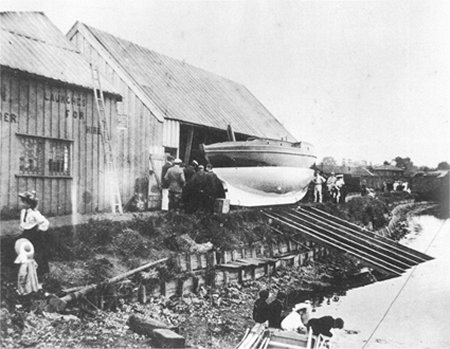 Boat being launched side first