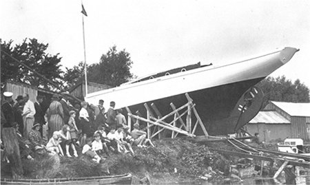 Boat being launched front first