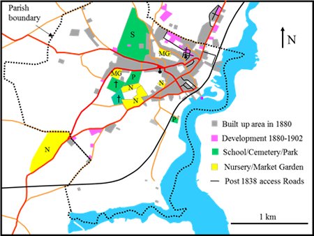 Map showing developed areas in 1880 and 1902