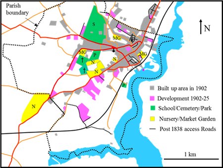 Map showing developed areas in 1902 and 1925