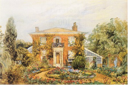 Painting of house and garden