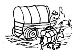 Drawing of cart and donkey in mud