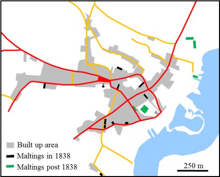 Map showing maltings locations in 1838