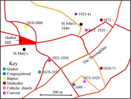 Map showing church locations