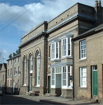Grey brick buildings