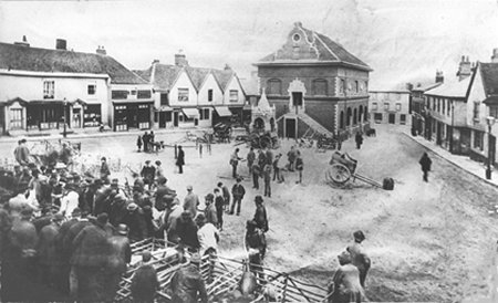 Market area with animal pens in 1880