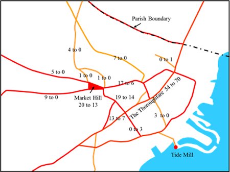 Map showing reduction in shops per street
