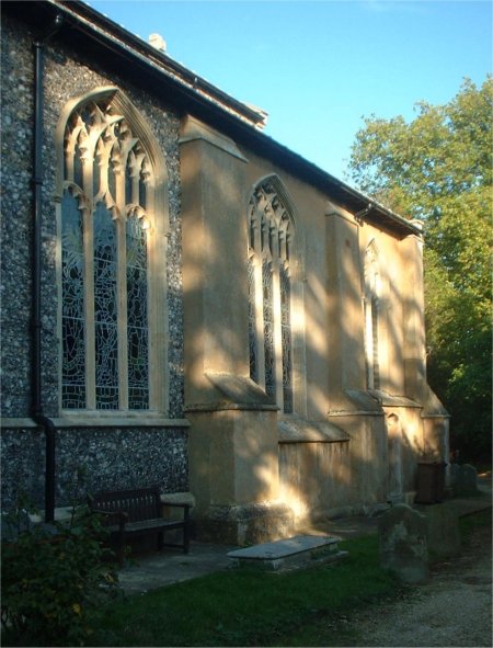 South wall of the chancel of St Mary's Church is rendered with cement.