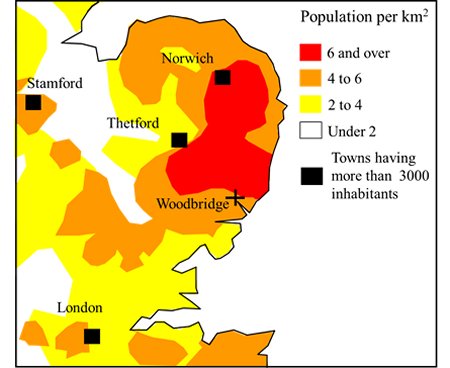 Map showing population density in East Anglia