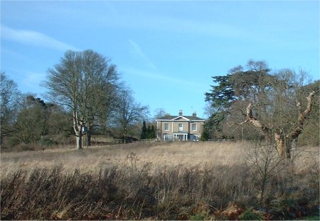 House in distance with grass in winter