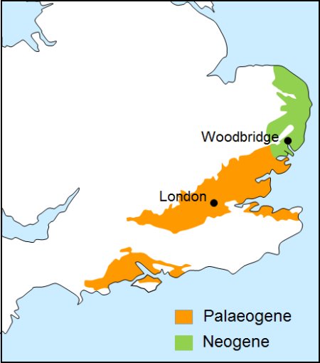 England map with palaeogene and neogene marked