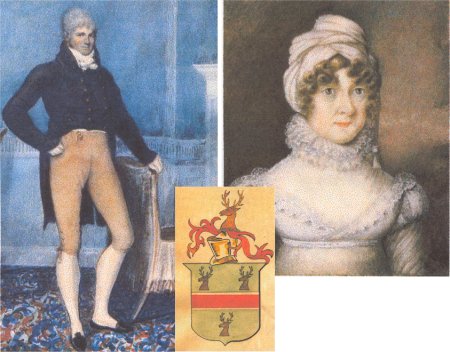 Paintings of man, woman and stag coat of arms