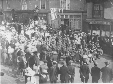 Marching band and crowd