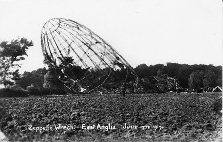 Field with frame of zeppelin crashed