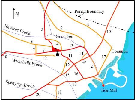 Map for roads and lanes with parish boundry